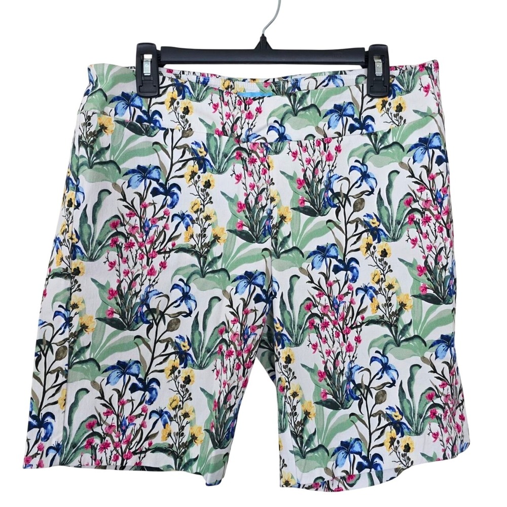 J.McLaughlin Lexi Shorts Womens 14 White Botanical Floral Pull On Stretch Print